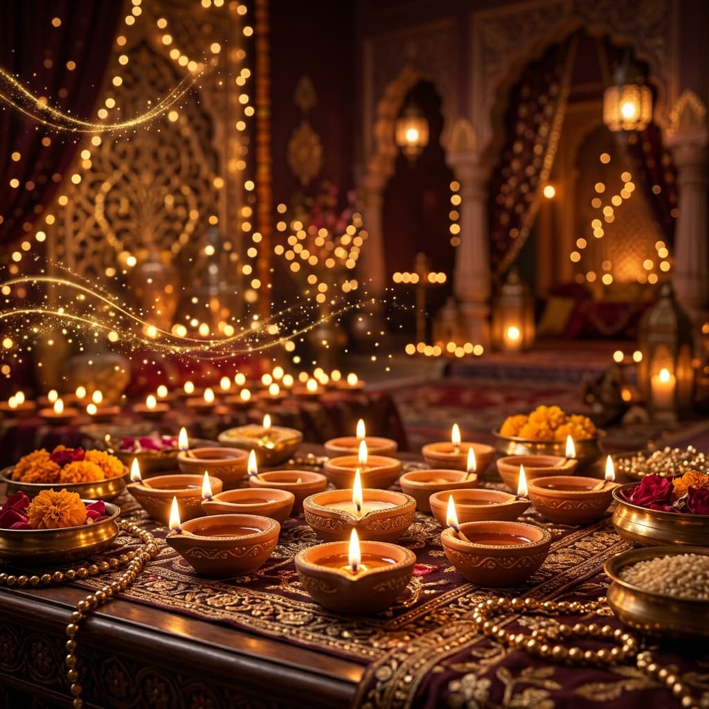 Beautiful Diwali Diyas and Sparkles